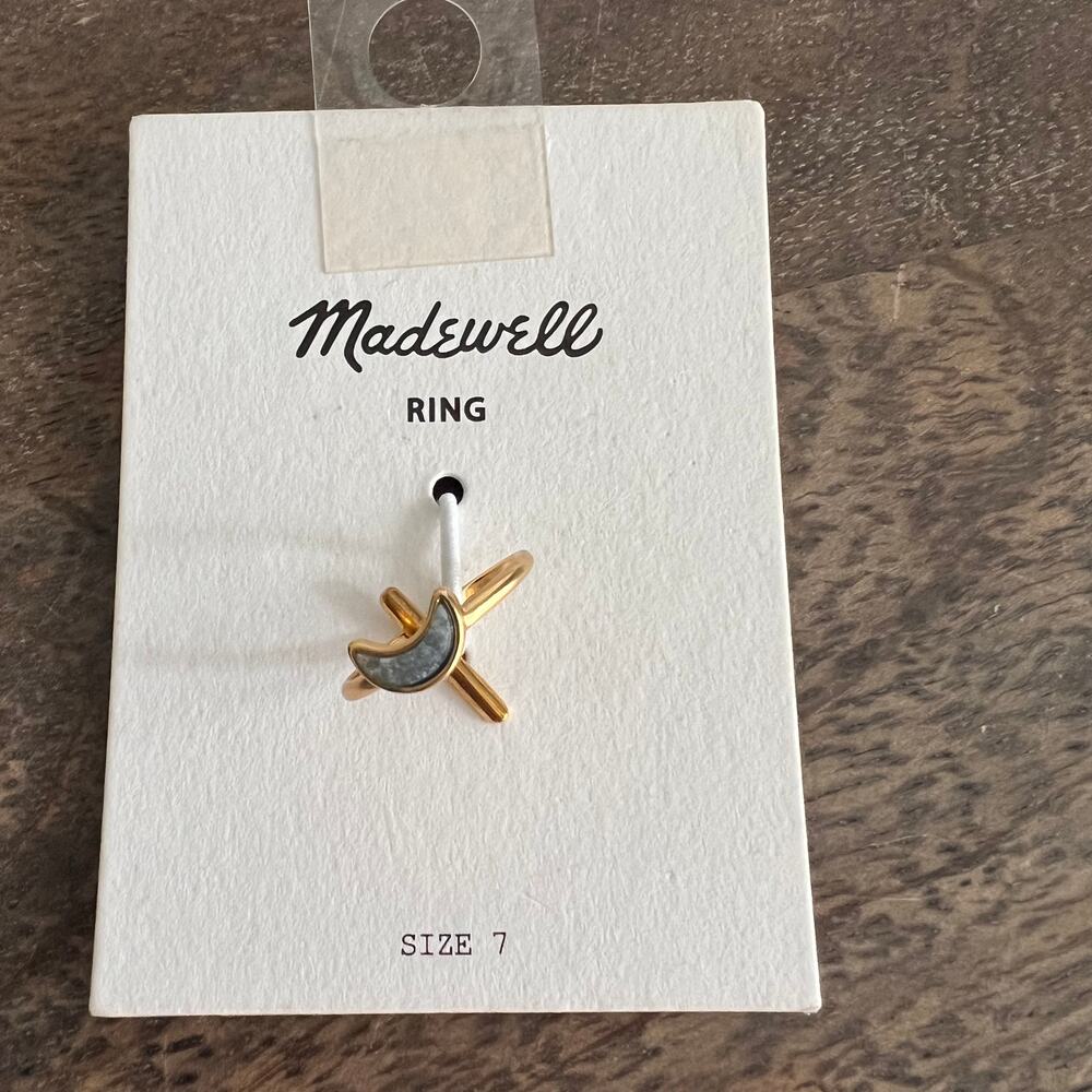 New Madewell Gold Tone Gray Moon Crescent Ring - Size 7